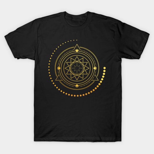 Cosmic Sun Moon Gold Texture T-Shirt by PecanStudio